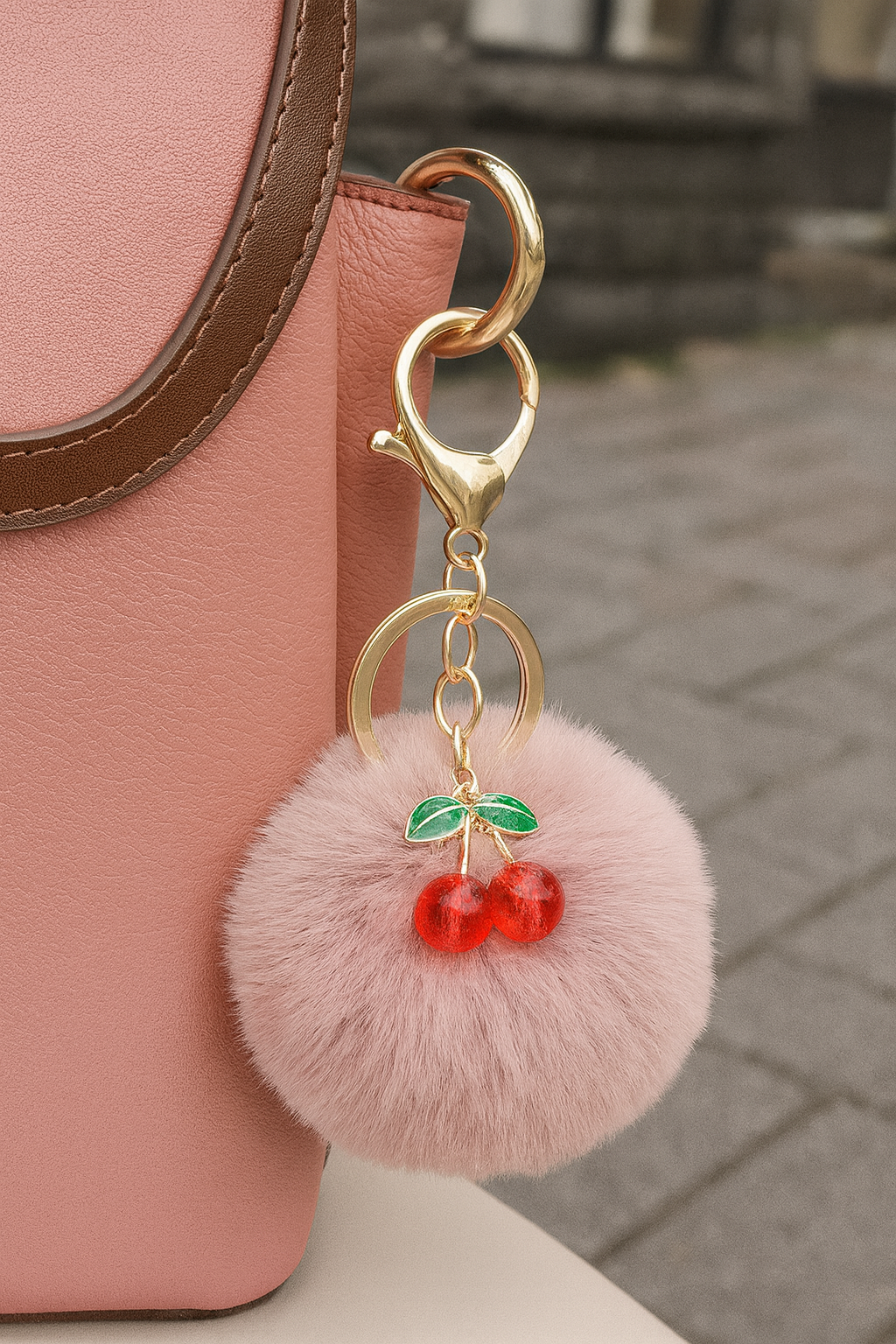 Cherry Plush Ball Keychain