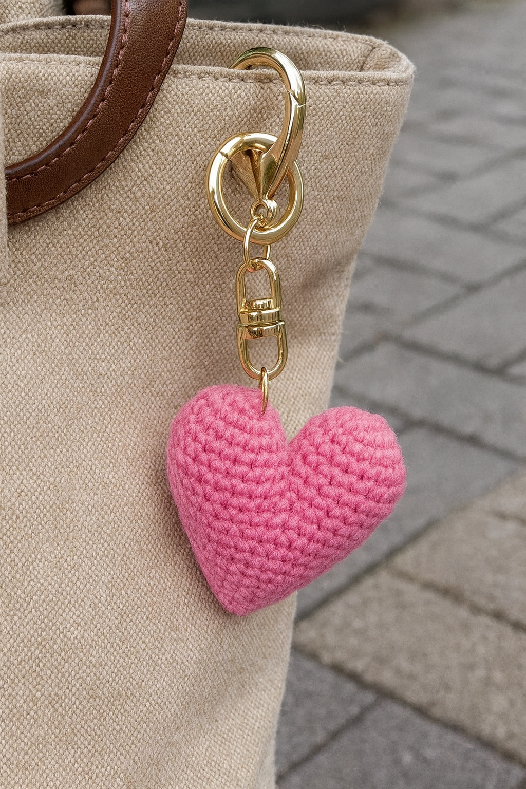 Crochet Pink Heart Keyring